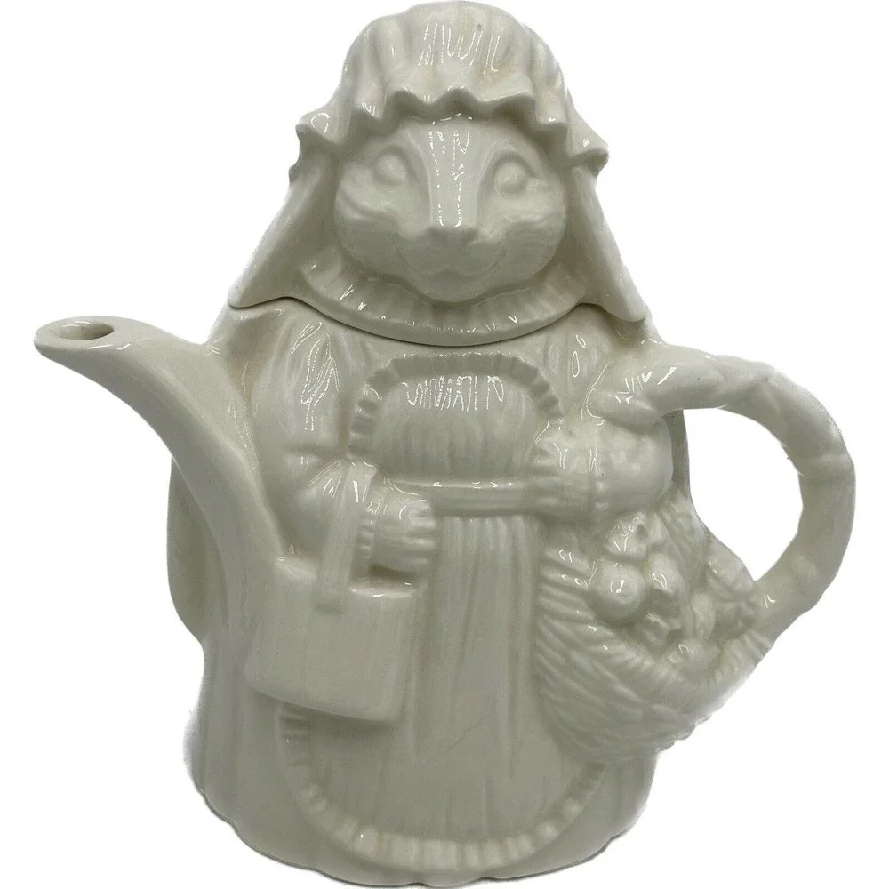 Vtg Bunny Rabbit Teapot White‎ Ceramic Lid 9